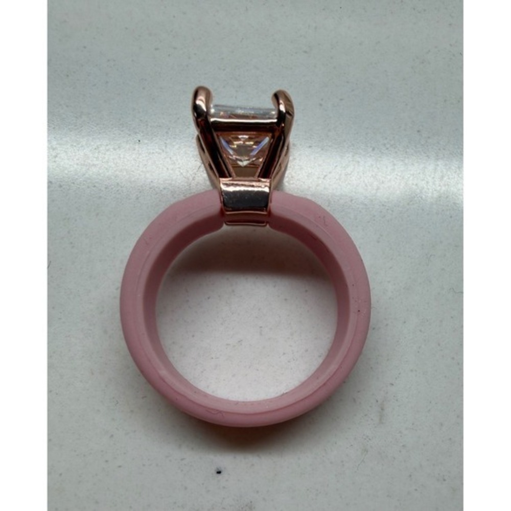 CZ Silicone Ring Size 7 With a Square shaped Simulated Diamond pink band - Picture 7 of 8